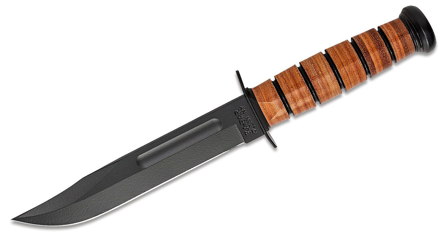 KA-BAR 1320 Single Mark Fighting/Utility Knife 7" Plain Blade, Leather Handles, Leather Sheath